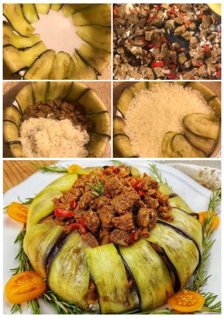Etli Ve Patlıcanlı Kubbe Pilavı Tarifi