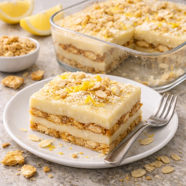 Limonlu Muhallebili Bisküvili Tatlı Tarifi (Fırınsız & Ferah)