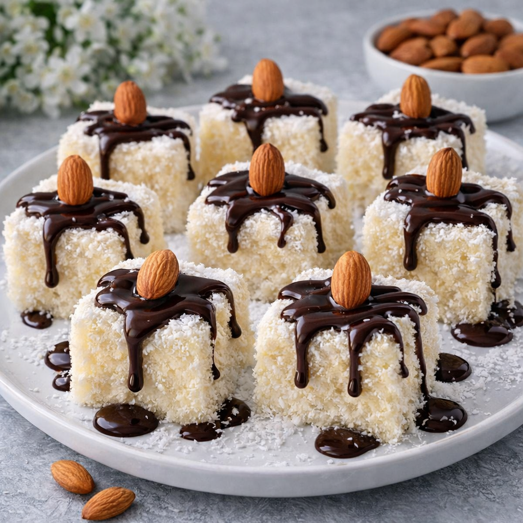 Çikolata Soslu Hindistan Cevizli İrmik Tatlısı Tarifi (Lokum Gibi, Tam Ölçülü)